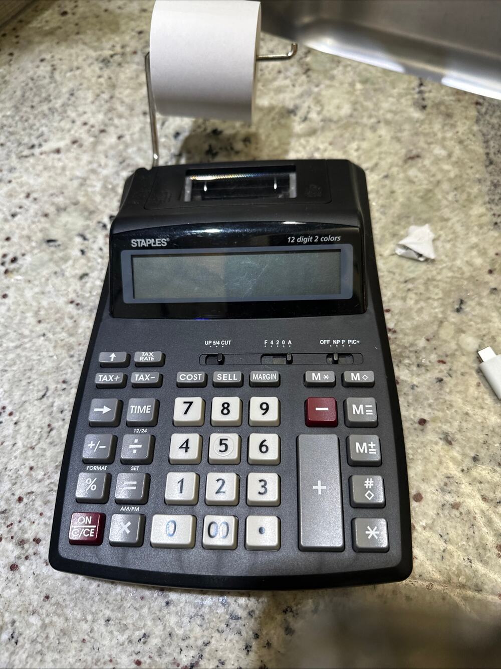 Staples ST44780-CC 12 Digit Printing Calculator Tested Works AC Adapter Roll